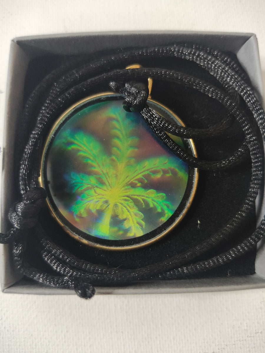 Hologram Glass Pendant – Retro Futurist Leaf Tree Design