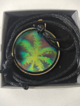 Hologram Glass Pendant – Retro Futurist Leaf Tree Design