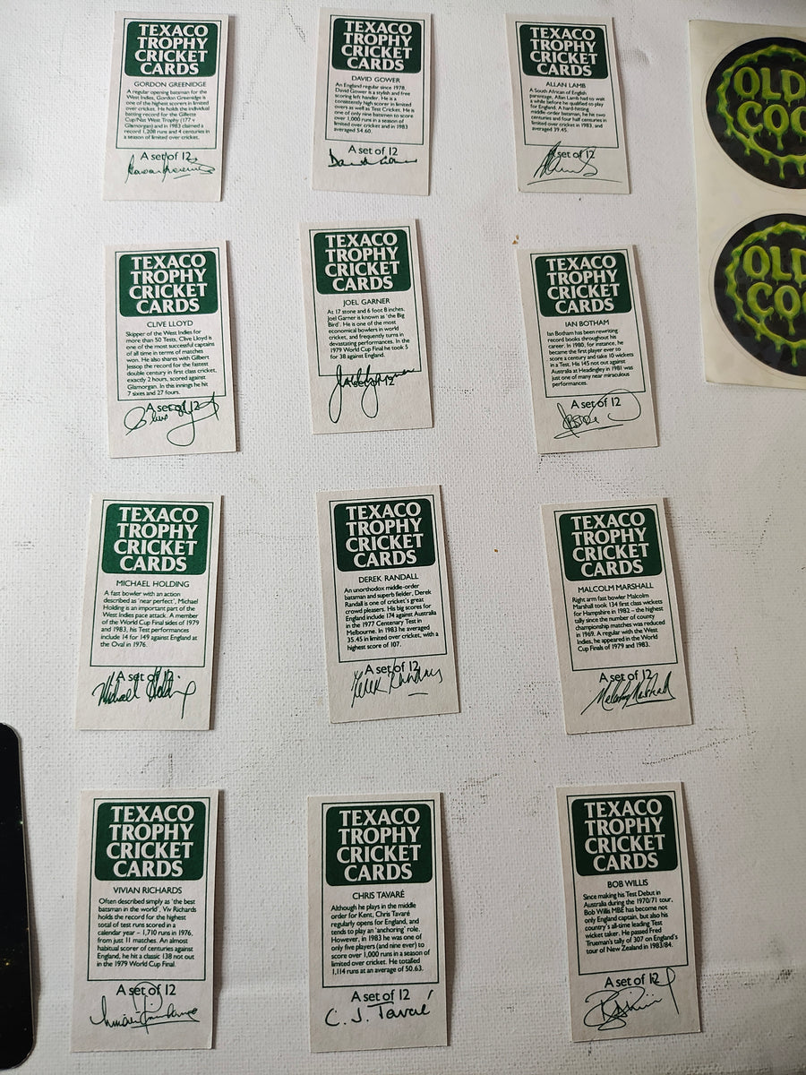 Texaco Trophy Cricketers Complete Set of 12 Cards circa 1984